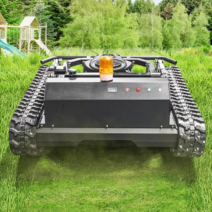 Lawn Mower, Remote Control Lawn Mower, Small Crawler Oil-Electric Hybrid Four-Wheel Drive Lawn Mowing and Weed Whacker, All Terrain Grass Cutter Yard Mower, 65° Climbing (SKD-810-90)