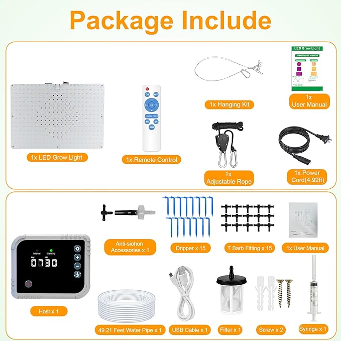 LED Grow Light with Automatic Watering System for Indoor Plants, Full Spectrum Plant Light with Remote Control, Stepless Dimmable Growing Lamps with 3 Lighting Modes for Seedlings Veg Bloom
