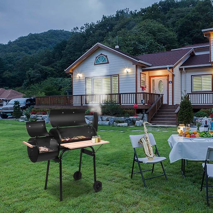 ROVSUN Charcoal Grill, Large Cooking Area of 433 Sq.In., Offset Smoker, Side Table, Great BBQ Grill for Indoor/Outdoor Picnic, Black