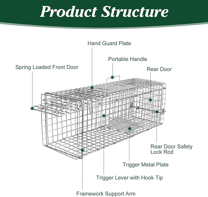 Humane Animal Trap, Foldable Medium Live Cage Traps for Cats Rabbits Racoons Beavers Groundhogs Foxes Armadillos and Other Live Animals, Easy to Catch and Release, Work for Indoor Outdoor