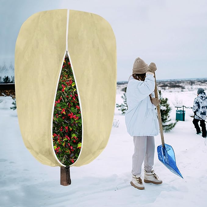 94" x 79" Large Plant Covers Freeze Protection- Reusable Winter Plant Frost Protection Cover Bags with Zipper Drawstring- Frost Cloth Blankets for Outdoor Plants Trees Against Freezing Animals Eat