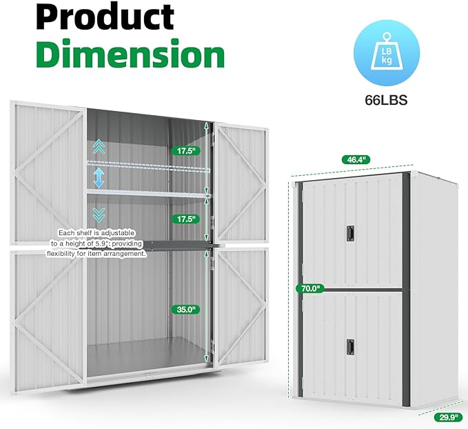 AECOJOY Outdoor Storage Cabinet, Outdoor Cabinets Waterproof with Shelves, Large Lockable Storage Cabinet Metal Vertical Storage Shed Tall Weatherproof Garden Sheds & Outdoor Storage White