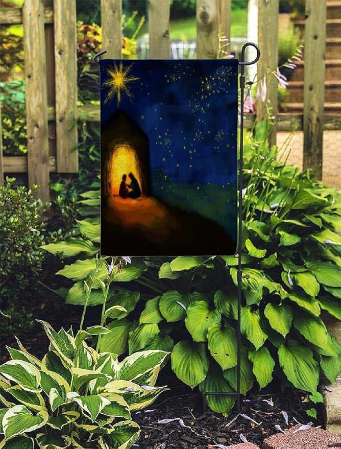 Birth of Jesus starry sky Outdoor Garden Flag 12X18 Inches Double Sided Seasonal Garden Flag