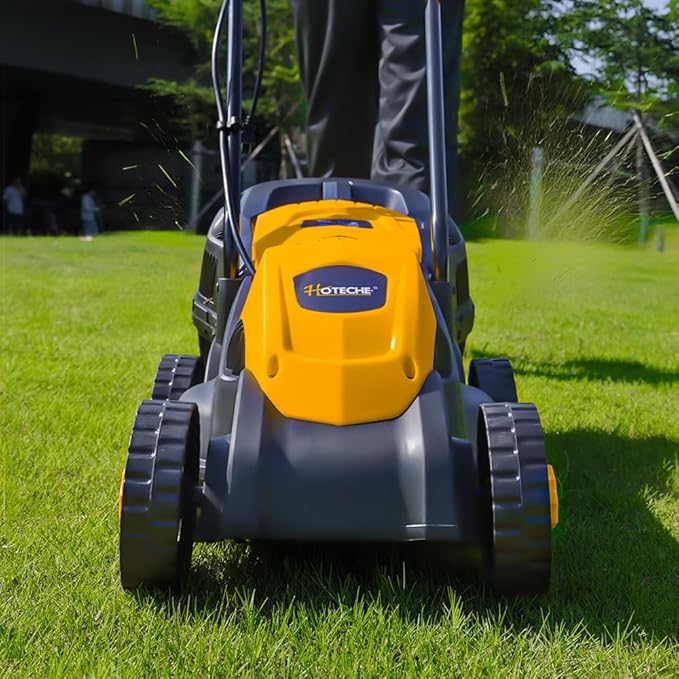 Hoteche 10-Amp Corded Electric Lawn Mower - 12.6 Inch Cutting Width, 30L Grass Bag, 3 Height Adjustments (1"-2.2"), Lightweight Walk-Behind Mower for Small/Medium Lawns (Easy Push Design)