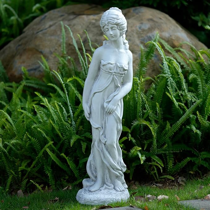 Outdoor Goddess Statue, Garden Beauty Decoration, Graceful Female Figure Sculpture, Catholic Concrete Finish Art Decor for Yard Patio Deck Home Entryway Hallway, Grey