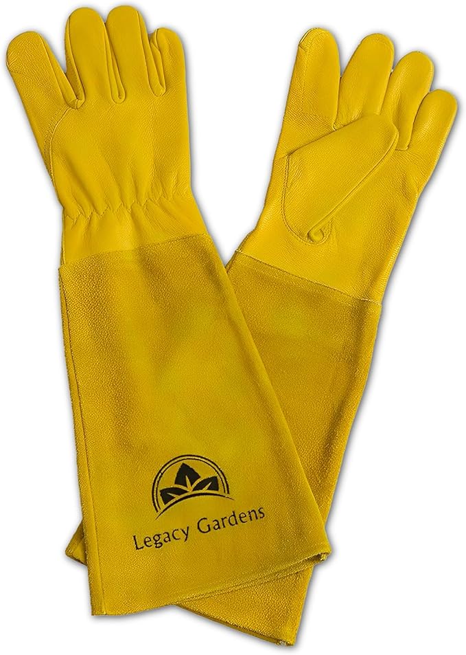 Leather Gardening Gloves for Women & Men, Long Garden Gloves, Cowhide Gauntlet Rose Pruning Thorn Resistant, Forearm Protection, Medium, Yellow