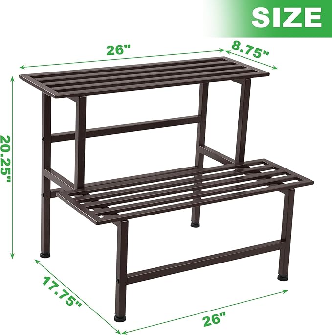 Metal Plant Stand Outdoor Plant Shelf Indoor,2 Tier Heavy Duty Ladder Plant Stands for Multiple Plants,26" L x 20.25" H x 17.75" W,Coffee