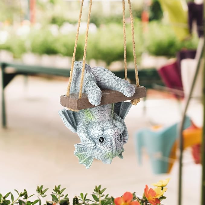 Fantasy Dragon Statue Garden Decor - Gothic Resin Sculpture Cute Mythical Upside Down Dragon Theme Unique Art Decor to Patio Yard Garden Halloween New Year Party Decoration Gifts for Adult