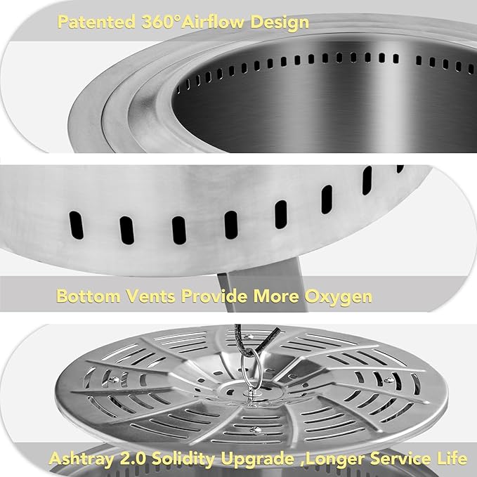 Smokeless Fire Pit,22 Inch Stainless Steel Firepit, Outdoor Wood Burning Fire Pit with Cover,Smokeless Firepits for Outside Backyard Patio Garden Camping Bonfire(Silver)