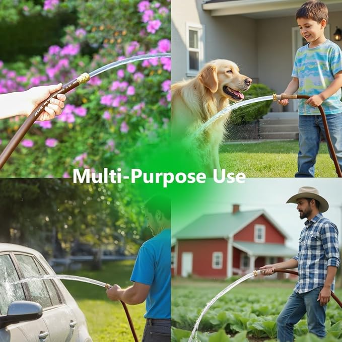 Garden Hose 25FT x 3/4", Heavy Duty Rubber Hose, Water Hose with Five Layered Braiding, Male to Female Fittings, 1000PSI Burst, 300PSI Working (Brown)