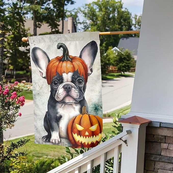 Halloween Boston Dog Pumpkin Garden Flag Welcome Party Outdoor Outside Decorations Picks Home House Garden Yard Decor 12x18 Inch