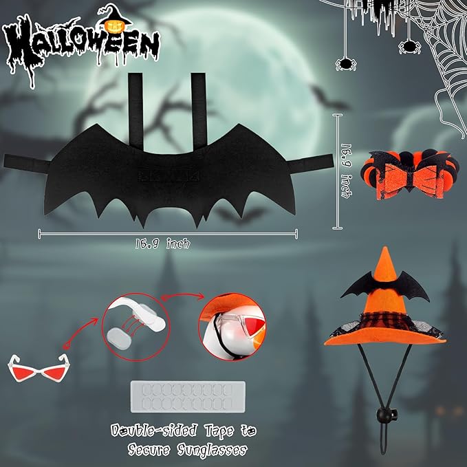 Halloween Porch Goose Outfit Set for 23'' Plastic Statue Lawn Porch Goose Clothes with Bat Wings Halloween Costumer for Indoor Outdoor Patio Yard Lawn Art Decor