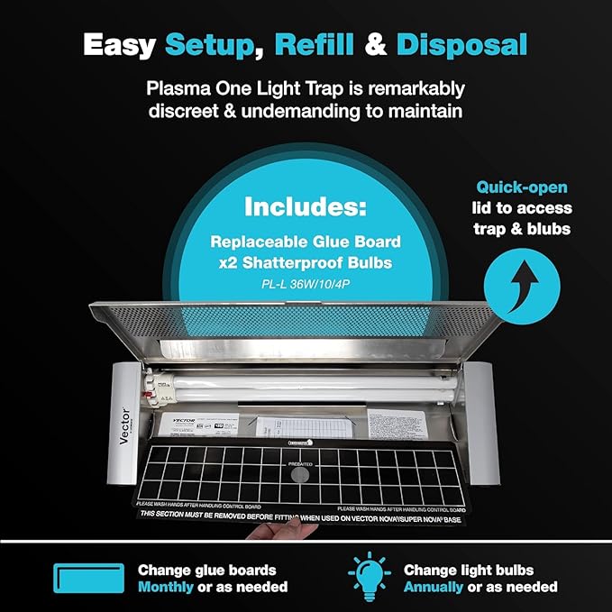 Catchmaster Vector Plasma One Trap, Compact UV Light Fly Traps for Home, Gnat Traps for House Indoor, Shatterproof Bulbs, UV Lamp Insect Killer, Silent Bug Light for Deli, Bars, Kitchen & Trash Rooms