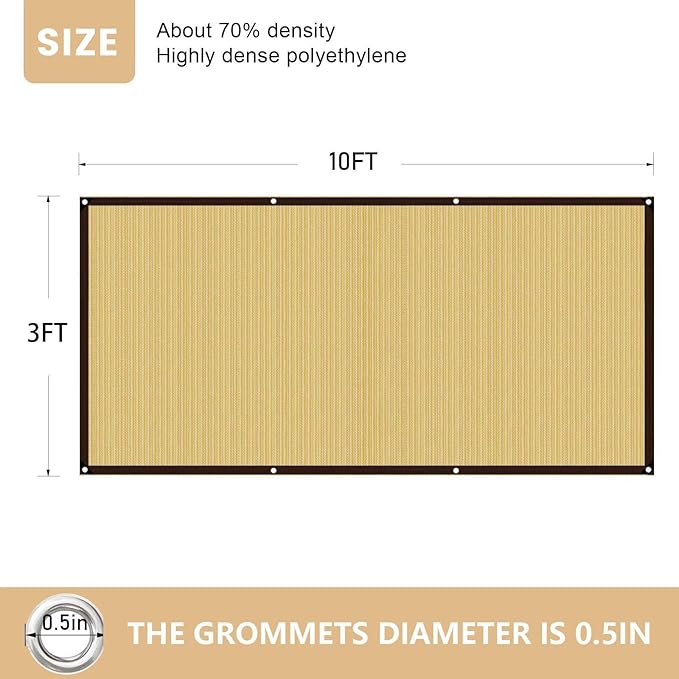 QNLONG Shade Cloth for Garden, 90% Beige Shade Net Mesh Tarp with Grommets Sun Shade Cover Tear Resistance for Plants Greenhouse Chicken Coop Vegetables Pergola 3X10FT