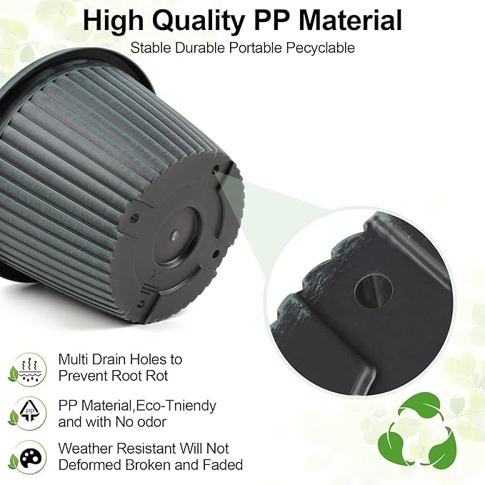 12 inch Plant Pots Indoor Outdoor, 4 Pack Large Planter, Plastic Flower Pots with Saucer and Drainage Holes, Modern Decorative Resin Garden Pots for House Plants