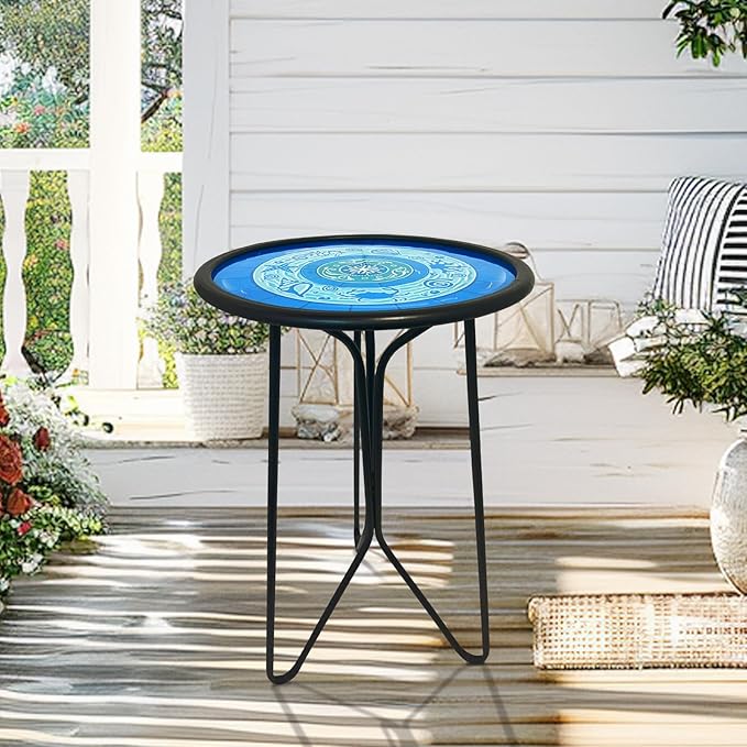 LIFFY Outdoor Side Tables, 12" Weather Resistant Small Balcony Table Patio Side Table, Indoor Small Round Home Decorative End Table, Plant Stands Table Outside, for Pool Beach Yard Balcony Garden