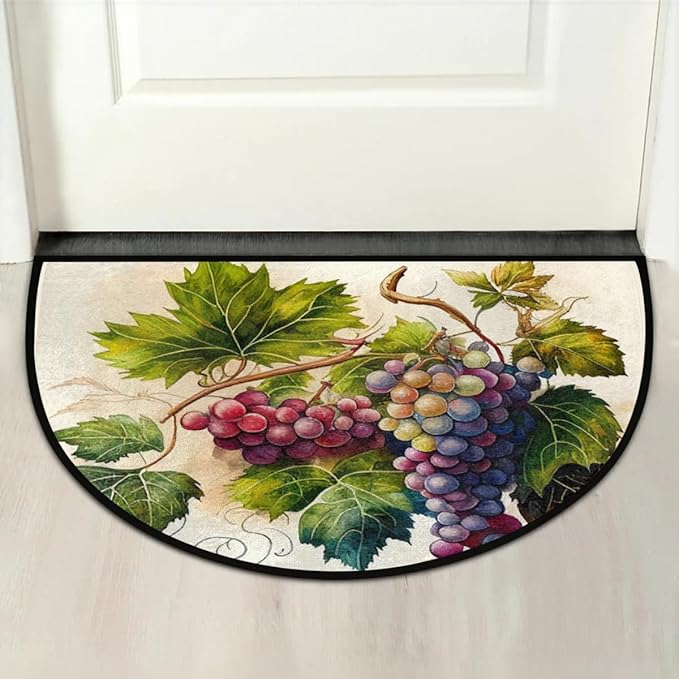 cfpolar Half Round Door Mat, Vintage Grapes Semicircle Mats, Non-Slip Area Rug Soft Doormat for Front Indoor Entrance, Welcome Mat for Garage Patio Home Decor 24 x 36 in
