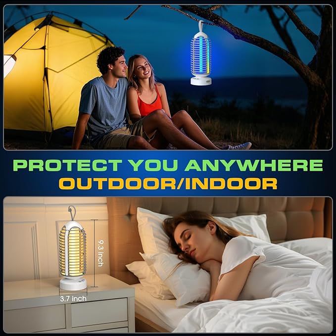 Bug Zapper Outdoor Indoor, 2 Pack Cordless Mosquito Zapper with LED Lights and Marquee Lights, Rechargeable Fly Zapper Outdoor Waterproof for Camping, Patio, Backyard, Garden, Home