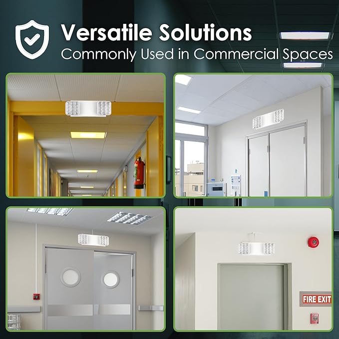 GRUENLICH LED Emergency Light, Exit Lighting Fixtures with Two LED Heads and Back-Up Batteries, UL 924 Qualified, 120/277 Voltage, 4-Pack