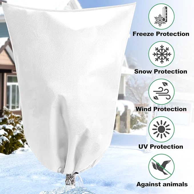 Winter Plant Covers Freeze Protection with Zipper Drawstring, 2 Pack 70.8" X 82.6" Tree Covers for Winter Cold Weather Large Frost Blankets Shrub Jacket for Outdoor Plants Tree Covers Bags