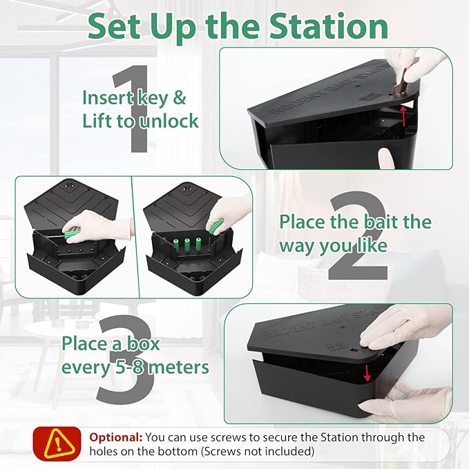 Rat Station Box with Keys, 2 Pack Rodent Station Keeps Rats Away, Keeps Children and Pets Safe, Key Unlocking, Reusable & Long-Lasting, Indoor & Outdoor