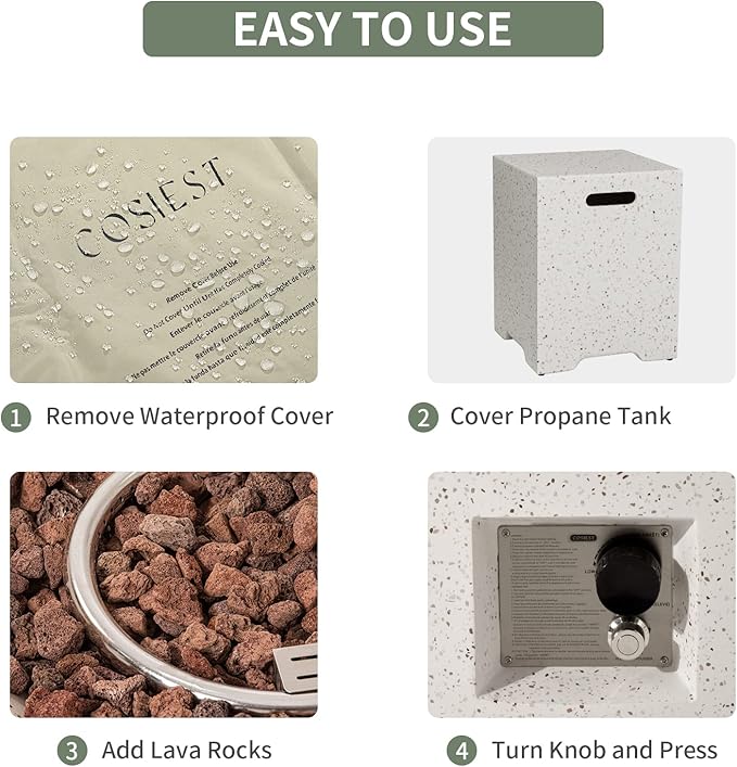 COSIEST 2-Piece Outdoor Propane Firepit Table Set w Tank Table, CSA Certified, 40.5-inch Fire Table (50,000 BTU) w 16 inches Tank Cover Side Table 20lb for Garden,Pool,Backyard