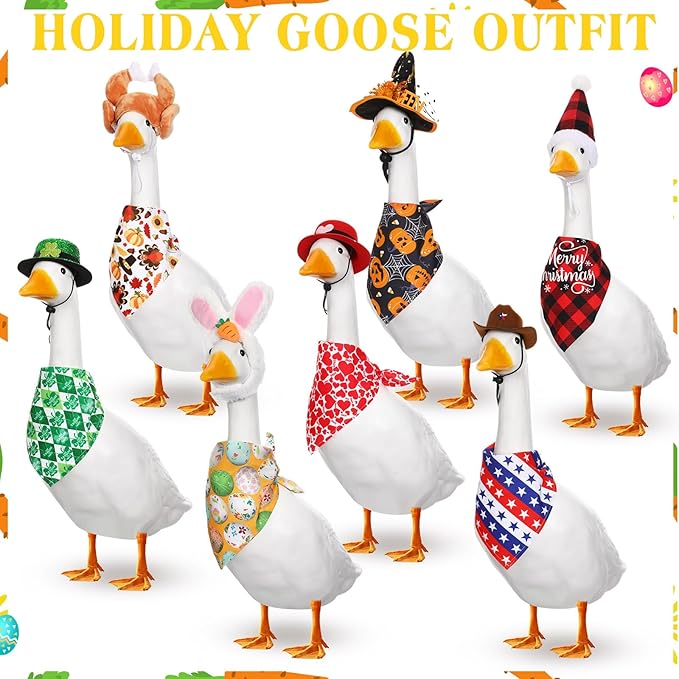 7 Set Holiday Porch Goose Outfits All Seasons Fall Halloween Christmas Lawn Porch Geese Clothes for Goose Garden Patio Yard Lawn Decor(Bandannas)
