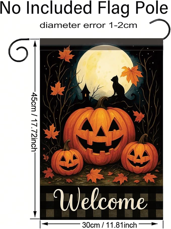 Halloween Garden Flag Pumpkin Cat Full Moon Flag 12x18 Inch Double Sided Outdoor Yard Banner for Trick or Treat Haunted House Fall Halloween Decoration Decor
