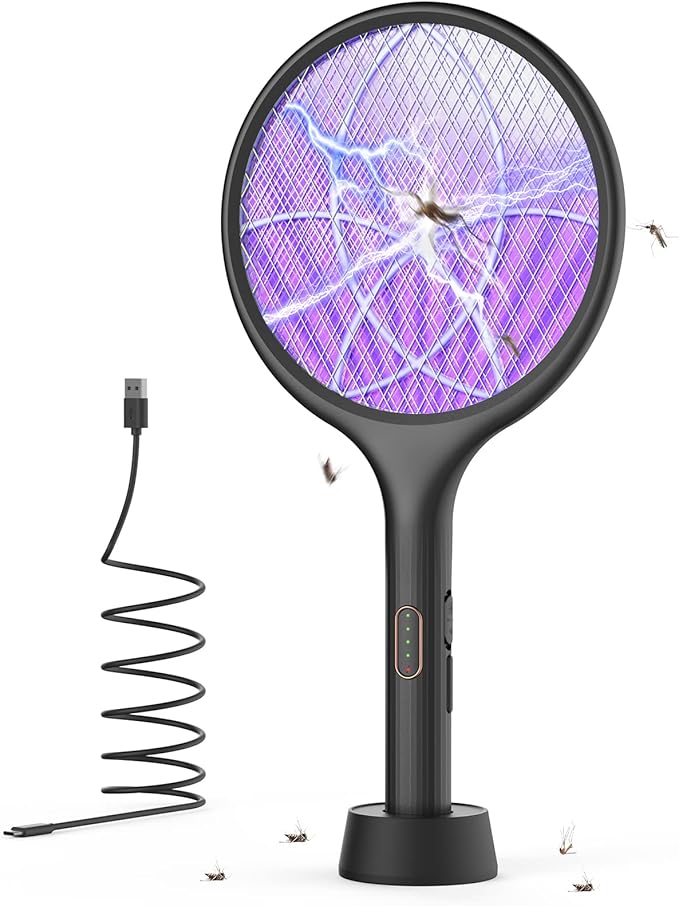 YISSVIC Electric Fly Swatter Bug Zapper Racket Dual Modes Mosquito Killer with Purple Mosquito Light Rechargeable for Indoor Home Office Backyard Patio Camping