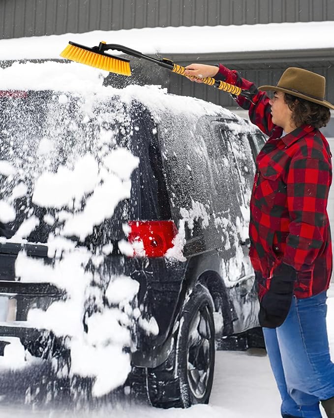 44.5" Ice Scraper for Car Windshield, Extendable Snow Brush with 270° Pivoting Brush Head and Foam Grip for Car Auto Truck SUV