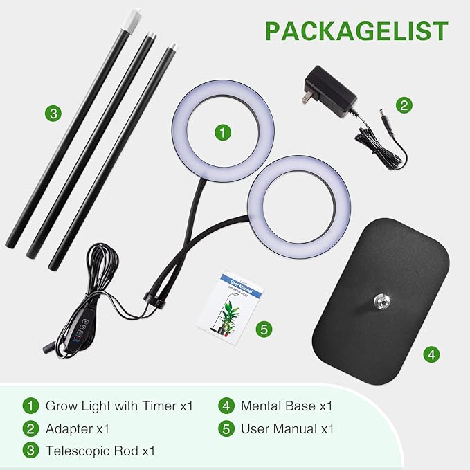 Full Spectrum Grow Light with Stand for Indoor Plants, Floor Plant Light, 3/9/12H Timer, 3 Color Modes, Adjustable Height 16.5–67in, for Large Plants & Home Décor(2 Heads)