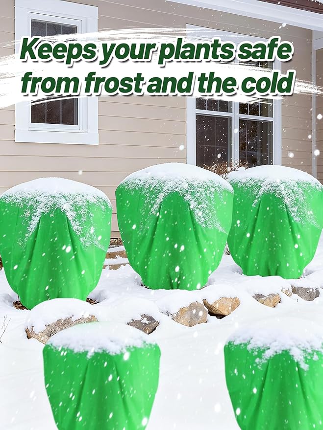 ANPHSIN 12 Pcs Plant Covers Freeze Protection - 39.3in x 39.3in Winter Shrub Plant Protection Bags, Frost Blankets Cloths with Drawstring for Outdoor Garden Plants, Green