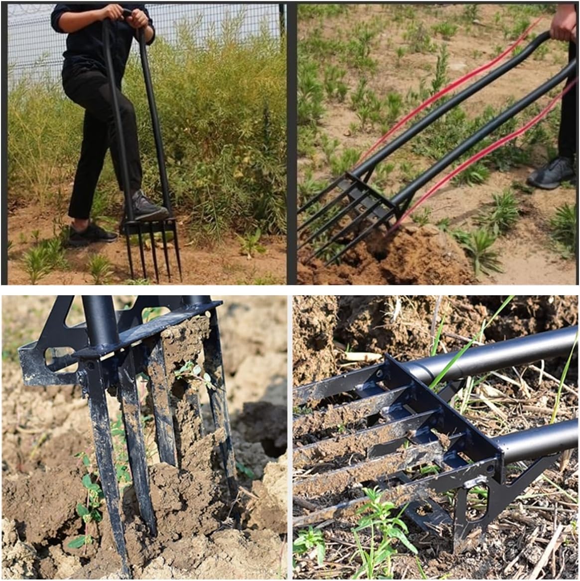 Heavy Duty Broadfork, 46“ Steel Long Handle Garden Broad Fork, Composting Aeration Transplanting Tiller Weeder, Loosening Soil & Breaks up Dirt Strengthen 5 Tines