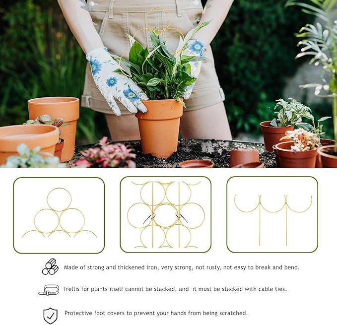 4 Pack Plant Trellis Indoor 15.7 Inch for climbing plants indoor Small Garden Trellis for Potted Plant Support Metal Wire Stackable Trellis Houseplant for Monstera Vines Lvy Pothos Accessories(4 gold)