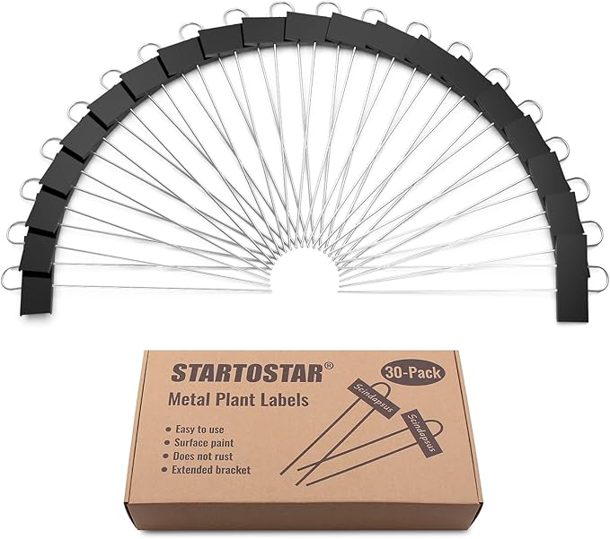 30-Pack Metal Plant Labels Weatherproof Garden Markers,Height 10.6'', Label Area 3.5''X 1.2'' Reusable Nursery Tags for Vegetables Herb Flower Seed Greenhouse - Black