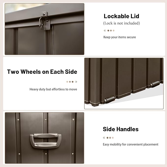 Outdoor Storage Box, 120 Gallon Metal Deck Box Waterproof, Outside Steel Storage Lockable Cabinet, Indoor Storage Bin Container for Patio/Poolside/Backyard Cushions, Pillow- Brown