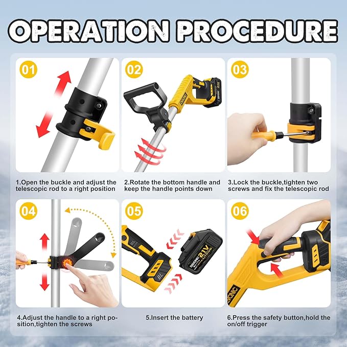 DEVONIC Cordless Snow Shovel,21 Volt 13 Inch 4-Ah Snow Thrower,Snow Blower with Adjustable Front Handle&Telescopic Pole and 2 Batteries.Width 6". Depth,12",16.8FT Throw Distance