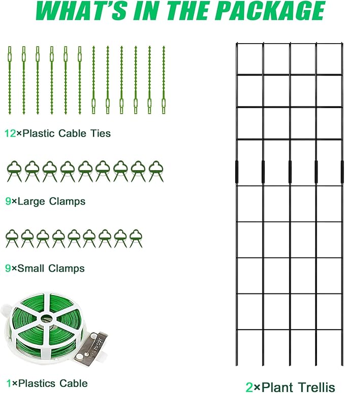 DoCred Cucumber Trellis, 59" High 2 Pack Foldable A Frame Trellis for Raised Bed Climbing Plants, Vegetables, Includes Plant Support Clips, Twist Ties, Plastic Ties- Made from PVC-Coated Steel