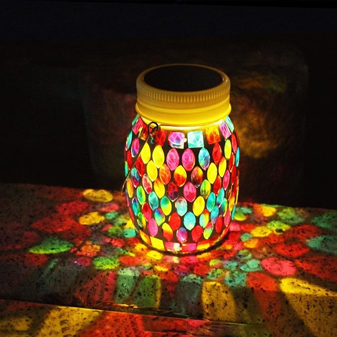 Mosaic Lanterns Outdoor Garden Decor Waterproof Lights,Solar Mosaic Christmas Gifts for Women Mom Grandma Halloween and Garden,Patio,Pathway & Yard Décor (Red)