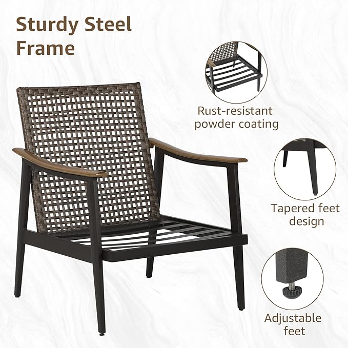 NATURAL EXPRESSIONS 3 Pieces Patio Furniture Set, Outdoor Furniture Sofa Sectional Modern Metal Patio Conversation Set with High Back Wicker Backrest & Loveseat for Balcony, Backyard, Deck, Porch