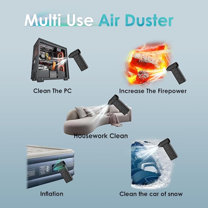 Cordless Electric Air Duster - 130000RPM High-Speed Rechargeable Blower, 4-Speed Adjustable Air Broom for Keyboard Cleaning, Home & Outdoor Dust/Rain/Snow Removal