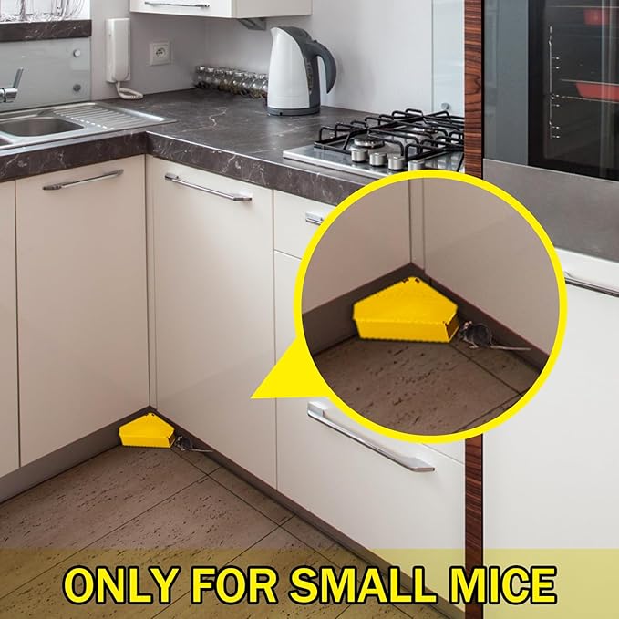 Qualirey 36 Pcs Mice Station with Key Triangle Bait Station Reusable Rodent Trap Bait Box, Keeps Children and Pets Safe Indoor & Outdoor, Bait Not Included, Suitable for Small Mice (Yellow)
