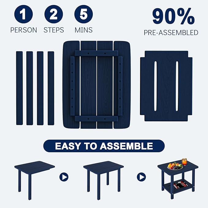 nevilywood Adirondack Square Side Table - 18.4" Large Panel HDPE Outdoor End Table - Weatherproof, Rustproof & Low Maintenance for Patio, Lawn, Pool, Indoor Use (Navy Blue)