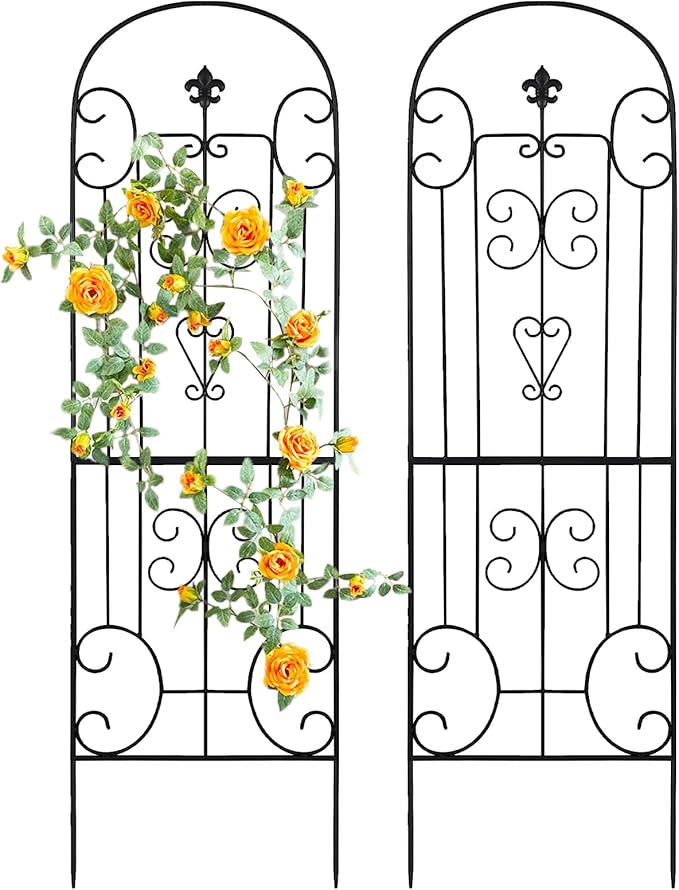 70"X18" Metal Garden Trellis for Climbing Plants, Climbing Plant Support, Heavy-Duty Steel Garden Trellis for Indoor & Outdoor Vines Plant Rose Vegetable Support Black (2, Pattern-C)