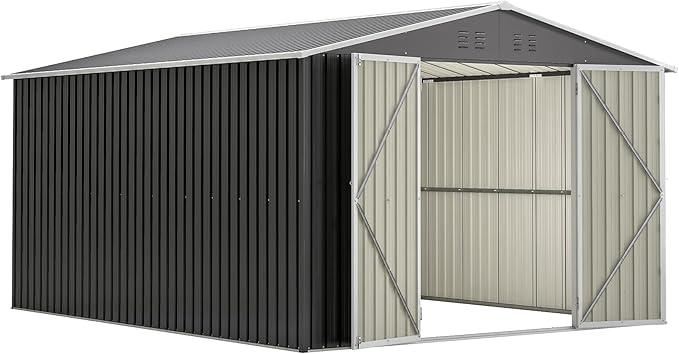 Outdoor Storage Shed, 10x12 FT Galvanized Steel Metal Shed, Lockable Waterproof Tool Storage Sheds for Garden, Patio, Lawn – Durable Storage Solution in Multiple Sizes
