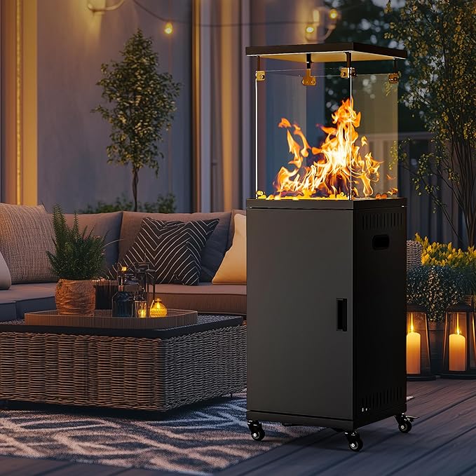 Pamapic Patio heater, 41,000 BTU Propane Outdoor Heater with Lockable Wheels, CSA Certificated Patio Heater with Cover for Patio, Backyard, Balcony (Ink)
