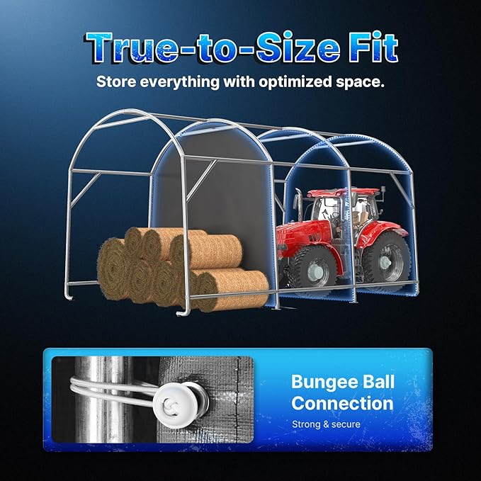 ADVANCE OUTDOOR 10x15 ft Shelter Storage Shed Steel Metal Round Peak Roof Portable Garage Carport for Motorcycle, Boat, or Garden Tools with 2 Roll up Doors & Vents, Gray