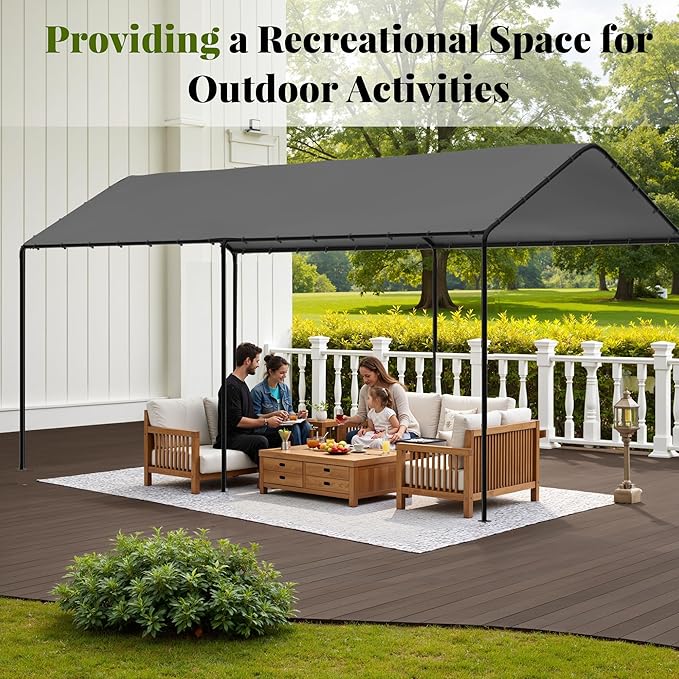 GOJOOASIS 10x20 Carport Heavy Duty Portable Garage Shelter Metal Car Canopy Tent with UV-Resistant & Weatherproof Top Cover for RV & Vehicles (Gray, 10x20 Without sidewalls)