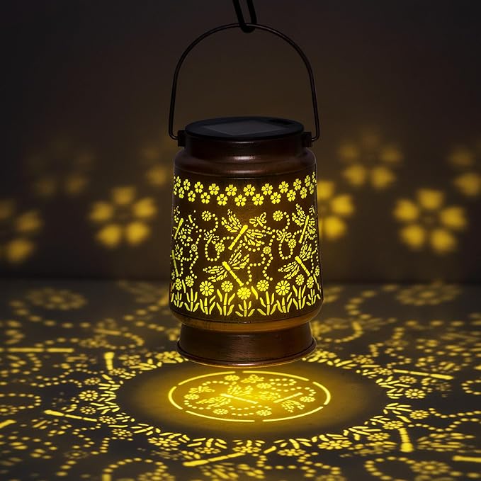 Solar Dragonfly Lanterns Outdoor Waterproof Garden Decor Gifts for mom Women Mom Grandma Hanging Lights Metal Decoration Outside for Yard, Patio, Backyard, Porch,for Garden/