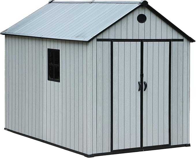 Resin Shed, Outdoor Shed with Floor, Outside Storage Sheds with Lockable Door, Window, Vents for Backyard, Garden, Lawn (7FT x 9FT)